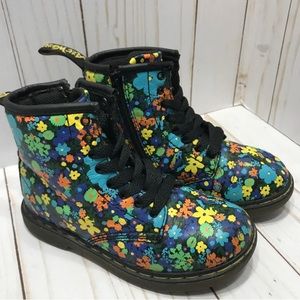 Dr. DOC Martens Brooklee Girls Youth Sz 10 Floral Boots Ankle Side Zip Leather